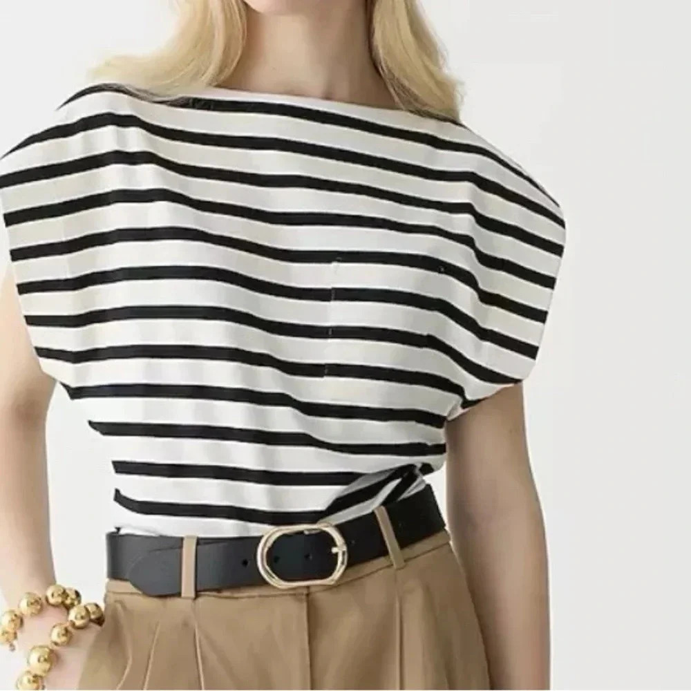 J. Crew Black and White Striped Short Sleeve Tee